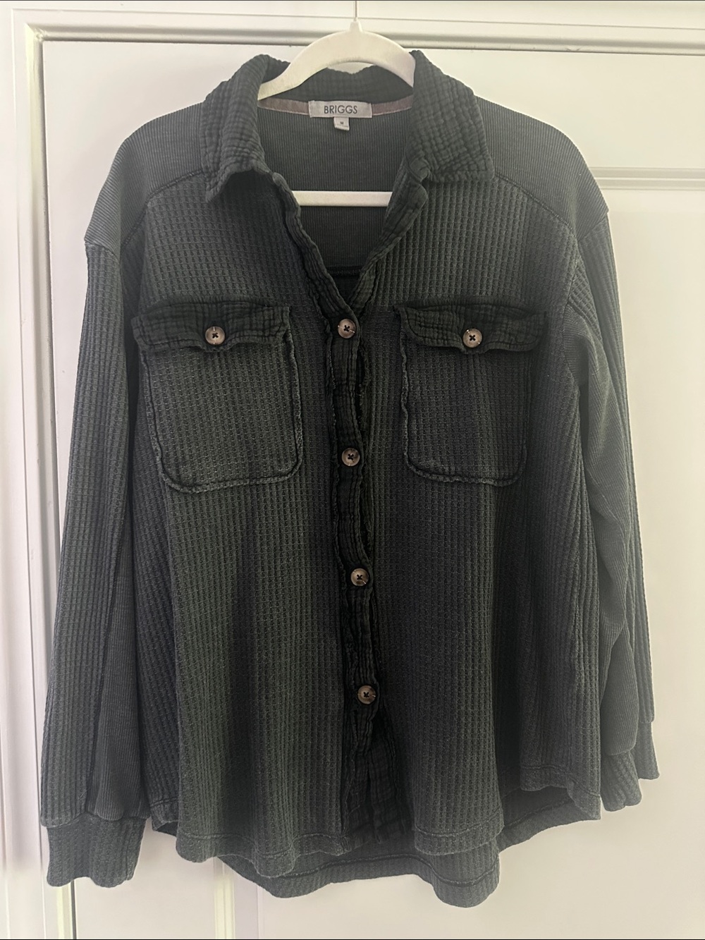 Briggs Dark Charcoal Waffle-Knit Button-Down Shirt